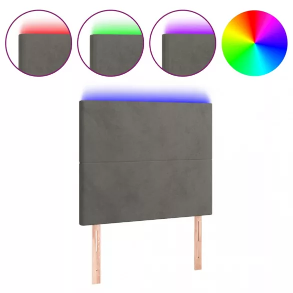 sötétszürke bársony LED-es fejtámla 80x5x118/128 cm