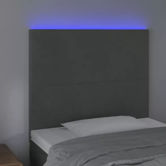 sötétszürke bársony LED-es fejtámla 80x5x118/128 cm