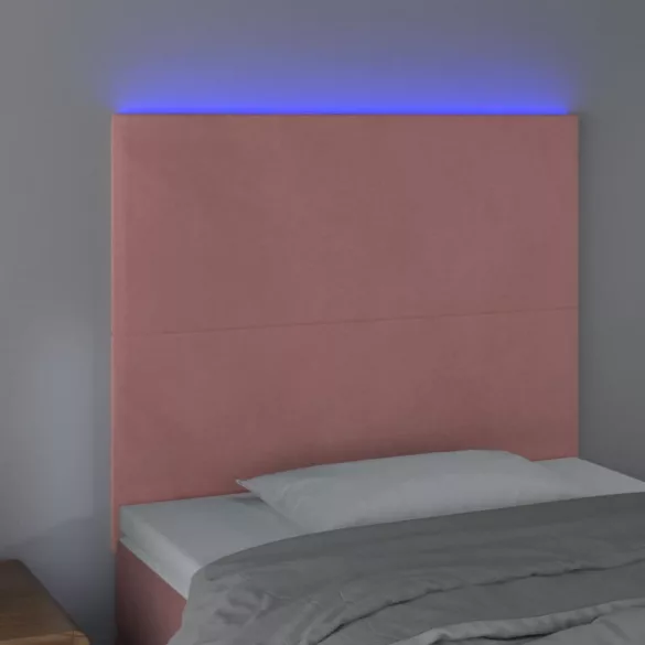 rózsaszín bársony LED-es fejtámla 80x5x118/128 cm