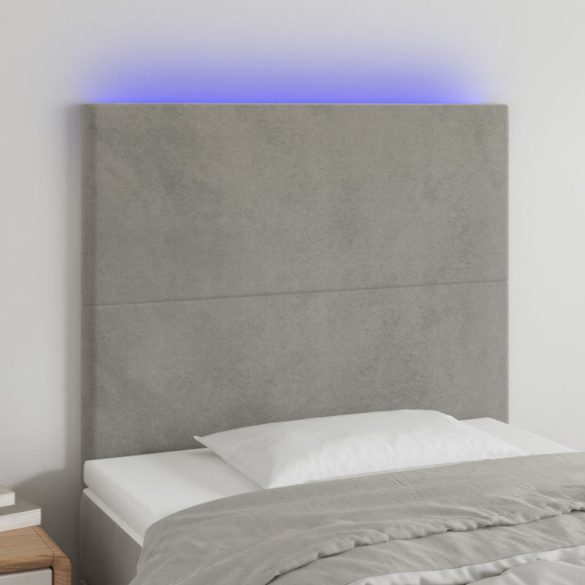 világosszürke bársony LED-es fejtámla 90x5x118/128 cm