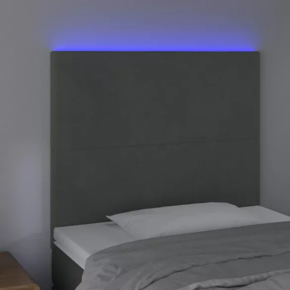 sötétszürke bársony LED-es fejtámla 90x5x118/128 cm