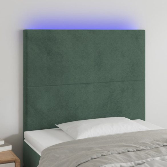 sötétzöld bársony LED-es fejtámla 90x5x118/128 cm