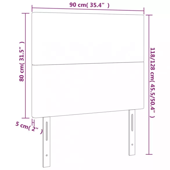 sötétkék bársony LED-es fejtámla 90x5x118/128 cm