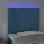 sötétkék bársony LED-es fejtámla 100x5x118/128 cm
