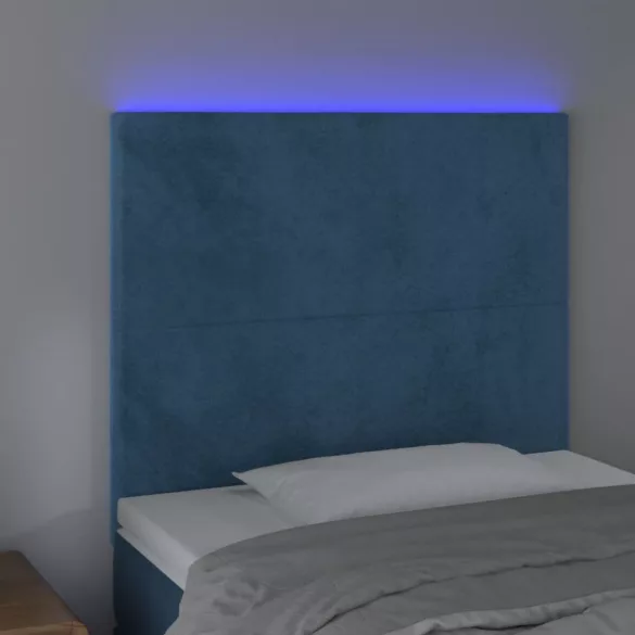 sötétkék bársony LED-es fejtámla 100x5x118/128 cm