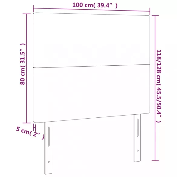 sötétkék bársony LED-es fejtámla 100x5x118/128 cm