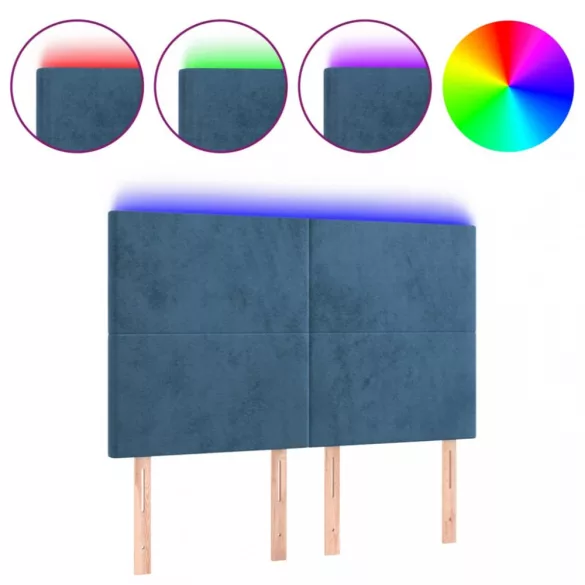 sötétkék bársony LED-es fejtámla 144x5x118/128 cm