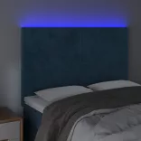 sötétkék bársony LED-es fejtámla 144x5x118/128 cm