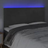 sötétszürke bársony LED-es fejtámla 160x5x118/128 cm