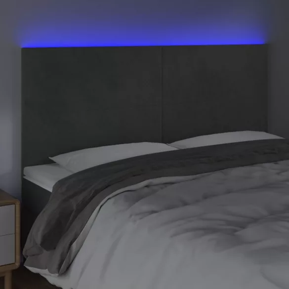 sötétszürke bársony LED-es fejtámla 160x5x118/128 cm