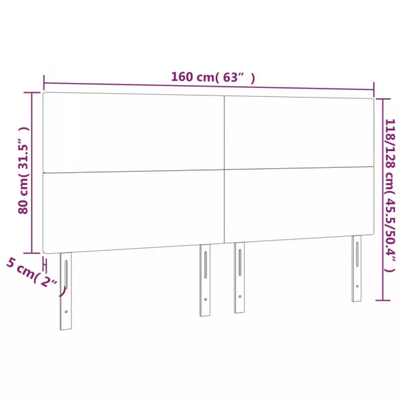 sötétszürke bársony LED-es fejtámla 160x5x118/128 cm