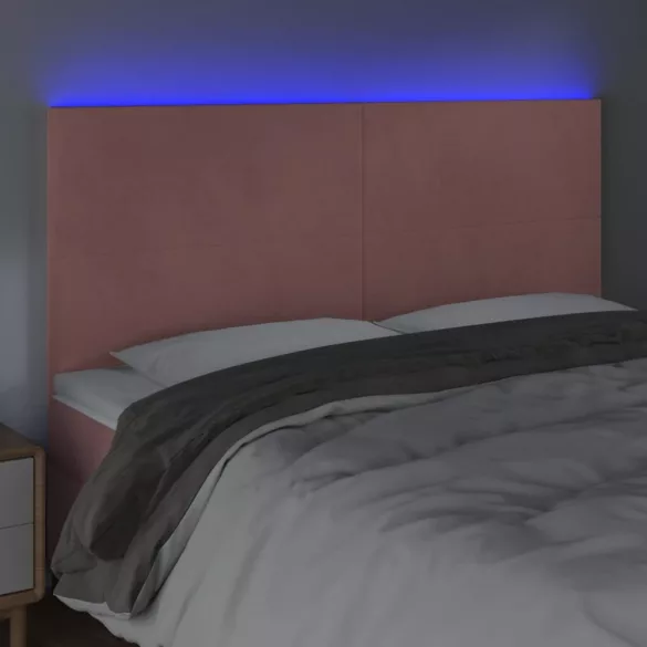 rózsaszín bársony LED-es fejtámla 160x5x118/128 cm