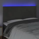 sötétszürke bársony LED-es fejtámla 180x5x118/128 cm