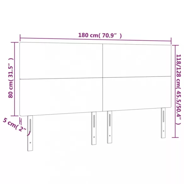 sötétszürke bársony LED-es fejtámla 180x5x118/128 cm