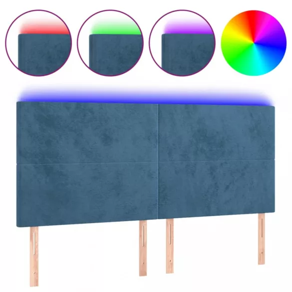 sötétkék bársony LED-es fejtámla 180x5x118/128 cm