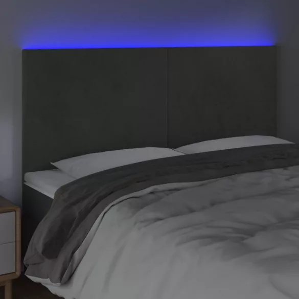 sötétszürke bársony LED-es fejtámla 200x5x118/128 cm
