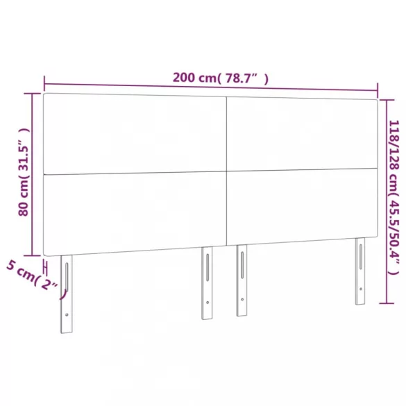 rózsaszín bársony LED-es fejtámla 200x5x118/128 cm