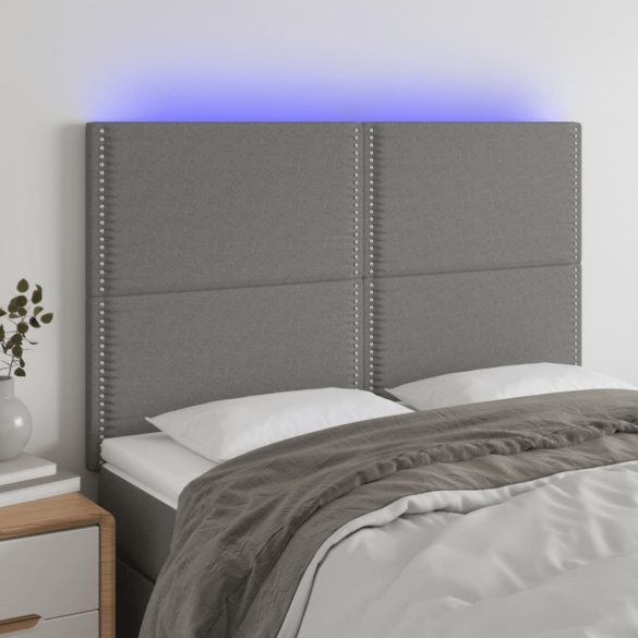 sötétszürke szövet LED-es fejtámla 144x5x118/128 cm