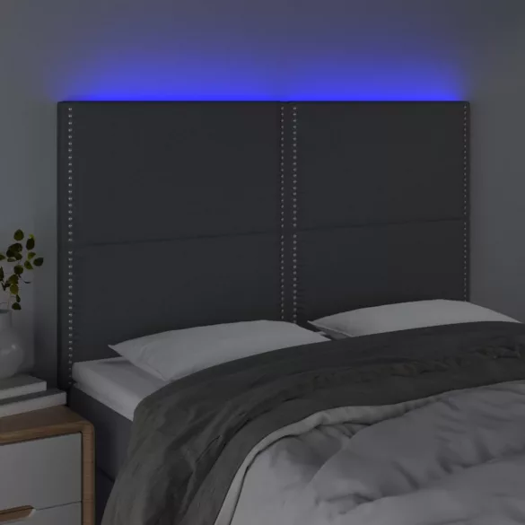 sötétszürke szövet LED-es fejtámla 144x5x118/128 cm