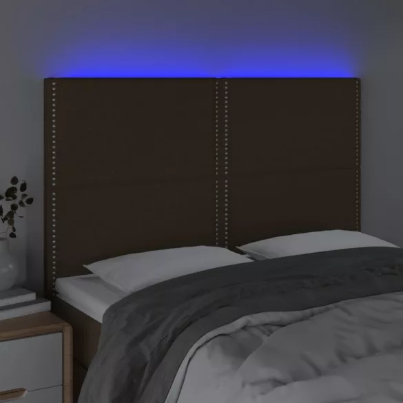 sötétbarna szövet LED-es fejtámla 144x5x118/128 cm