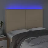krémszínű szövet LED-es fejtámla 144x5x118/128 cm