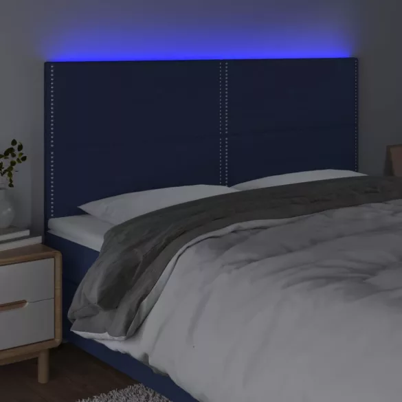 kék szövet LED-es fejtámla 180x5x118/128 cm