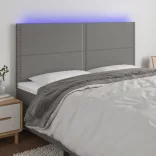 sötétszürke szövet LED-es fejtámla 200x5x118/128 cm