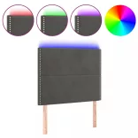 sötétszürke bársony LED-es fejtámla 80x5x118/128 cm
