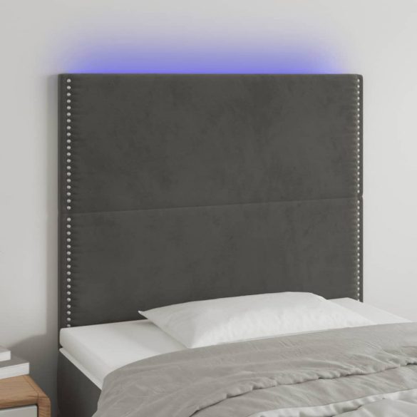 sötétszürke bársony LED-es fejtámla 90x5x118/128 cm