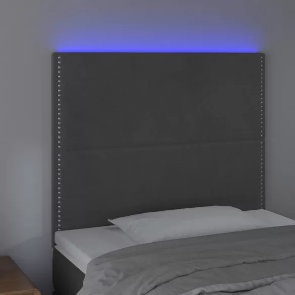 sötétszürke bársony LED-es fejtámla 90x5x118/128 cm