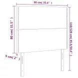 sötétszürke bársony LED-es fejtámla 90x5x118/128 cm
