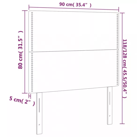sötétszürke bársony LED-es fejtámla 90x5x118/128 cm
