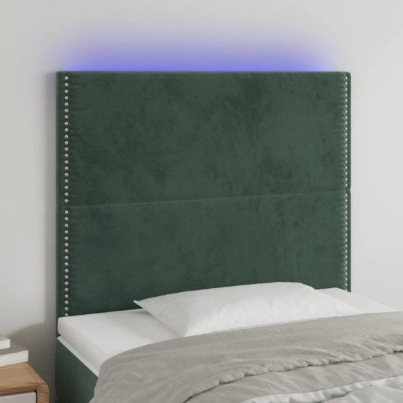 sötétzöld bársony LED-es fejtámla 90x5x118/128 cm