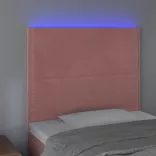 rózsaszín bársony LED-es fejtámla 90x5x118/128 cm