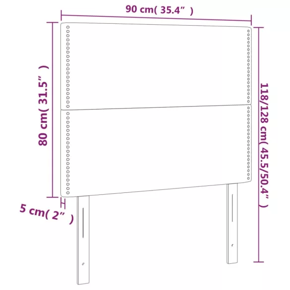 rózsaszín bársony LED-es fejtámla 90x5x118/128 cm