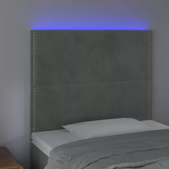 világosszürke bársony LED-es fejtámla 100x5x118/128 cm
