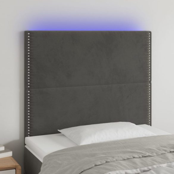 sötétszürke bársony LED-es fejtámla 100x5x118/128 cm