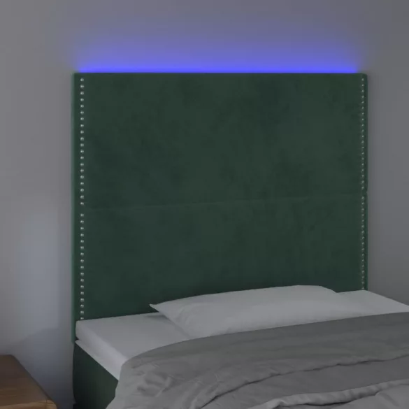 sötétzöld bársony LED-es fejtámla 100x5x118/128 cm