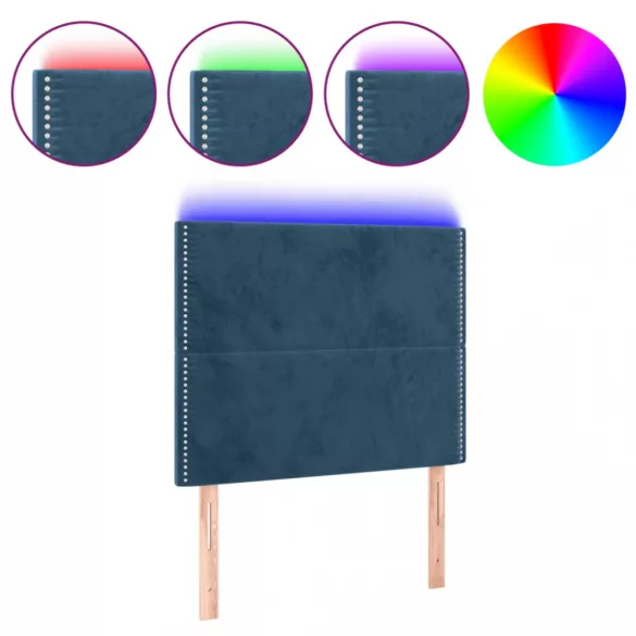 sötétkék bársony LED-es fejtámla 100x5x118/128 cm