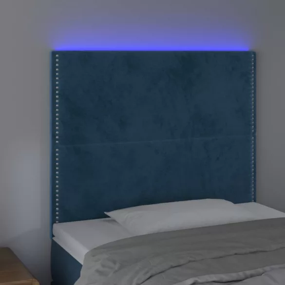 sötétkék bársony LED-es fejtámla 100x5x118/128 cm