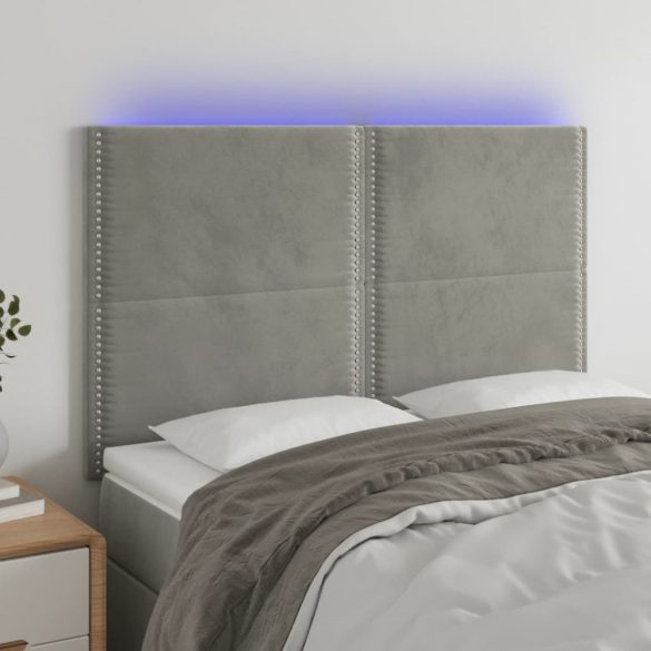 világosszürke bársony LED-es fejtámla 144x5x118/128 cm