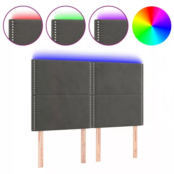 sötétszürke bársony LED-es fejtámla 144x5x118/128 cm