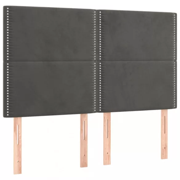 sötétszürke bársony LED-es fejtámla 144x5x118/128 cm
