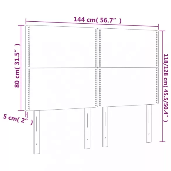 sötétszürke bársony LED-es fejtámla 144x5x118/128 cm