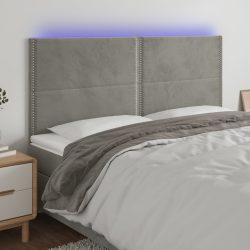 világosszürke bársony LED-es fejtámla 160x5x118/128 cm