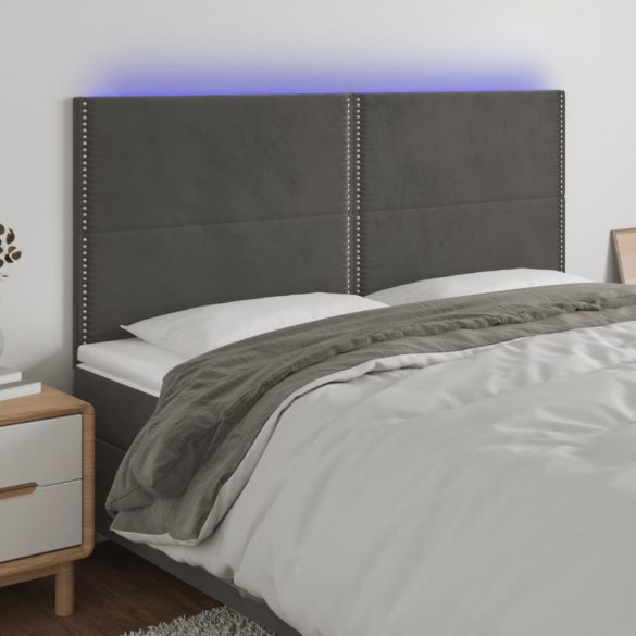 sötétszürke bársony LED-es fejtámla 160x5x118/128 cm