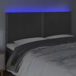 sötétszürke bársony LED-es fejtámla 160x5x118/128 cm