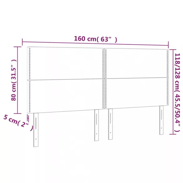 sötétszürke bársony LED-es fejtámla 160x5x118/128 cm