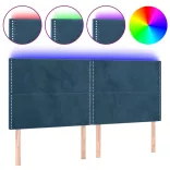sötétkék bársony LED-es fejtámla 160x5x118/128 cm