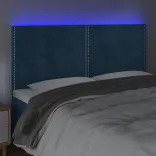 sötétkék bársony LED-es fejtámla 160x5x118/128 cm